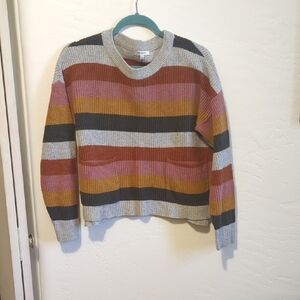 Madewell Pink and Gray Crew Neck Sweater